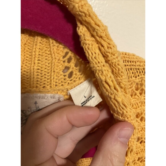 Angel Of The North Women’s L Yellow Sweater Crochet Fashion Designer Anthro - Picture 4 of 6